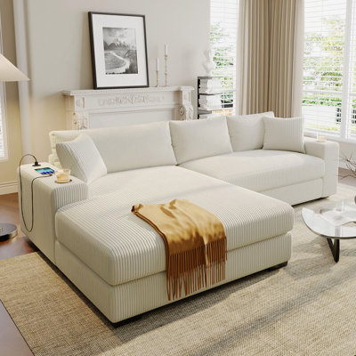 Sectional Sofa With Thick Cushions, And Built-In Cup Holders & Charging Ports by Latitude Run