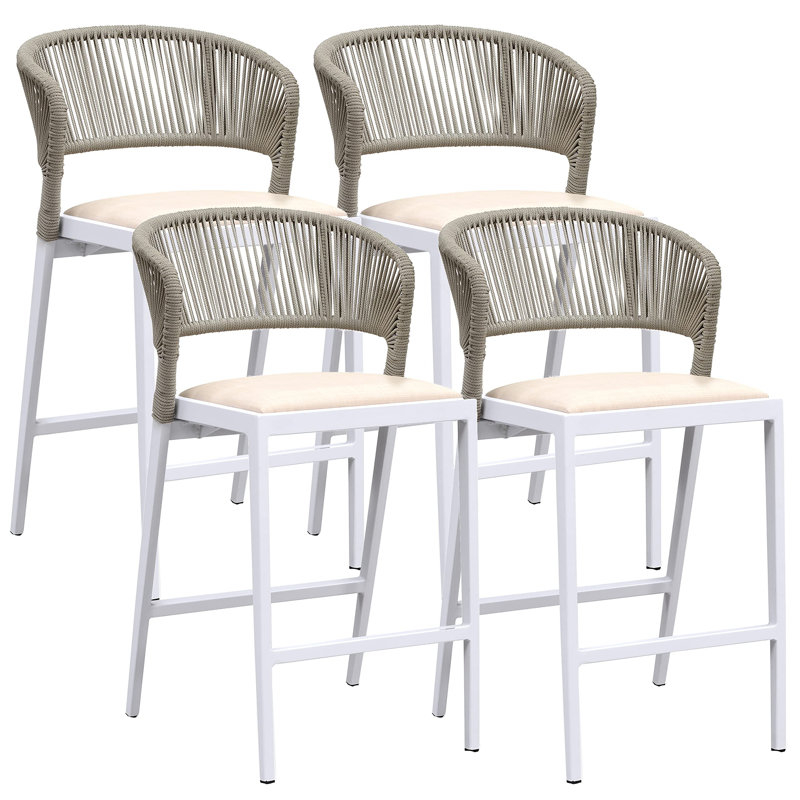 Tabouret de bar d'extérieur Brasia, 25.79", Blanc / Beige