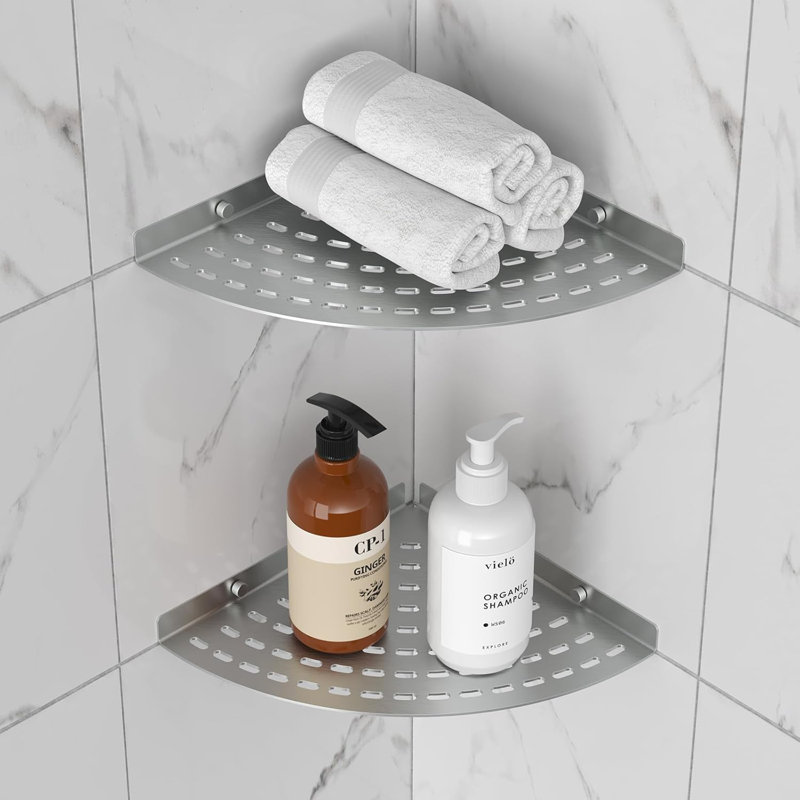 Ensemble de 2 tablettes de douche en coin, organisateur de salle de bain avec finition nickel brossé, rangement résistant à la rouille pour la douche et la cuisine, installation de perçage pour la stabilité