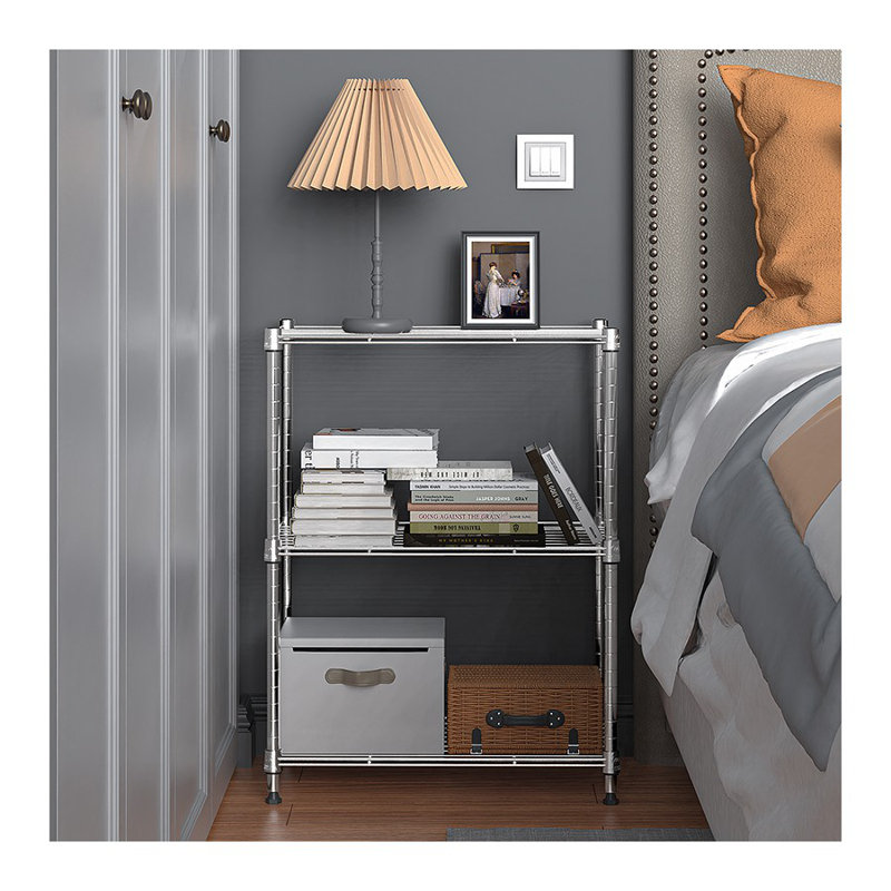 Étagère de rangement grillagée à 3 niveaux d'une capacité de 450 lb, organisateur utilitaire en acier chromé pour la cuisine, le garage, le bureau - P 11,8 po x l 17,7 po x H 26,4 po