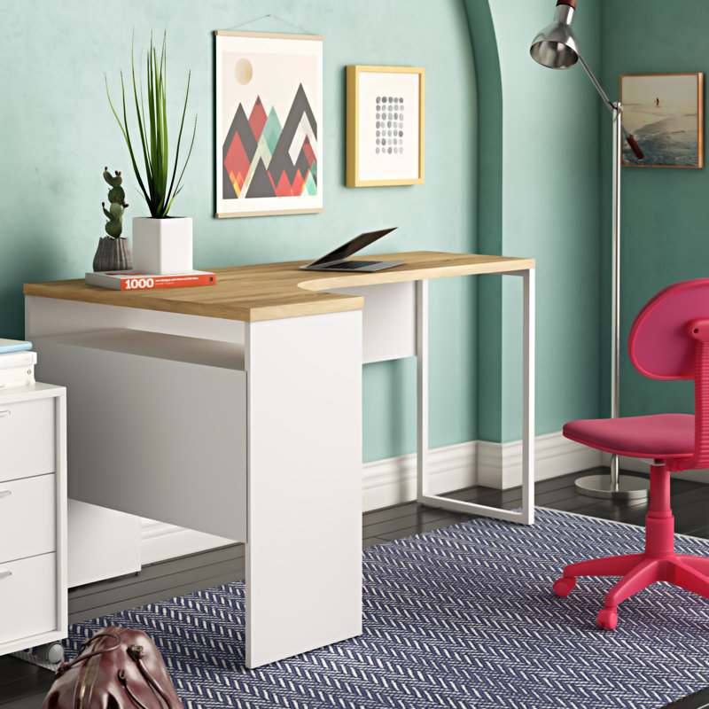 Gouge L-Shaped Computer Desk, Oak/White