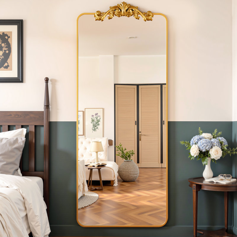 Miroir pleine longueur rétro gravé, 64"×21", Doré