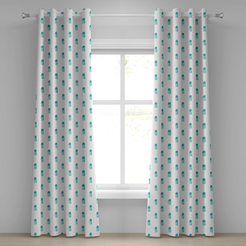 Rideau décoratif à rideaux à œillets 2 panneaux Dakota Fields Jellyfish, 50 po x 96 po, turquoise et blanc