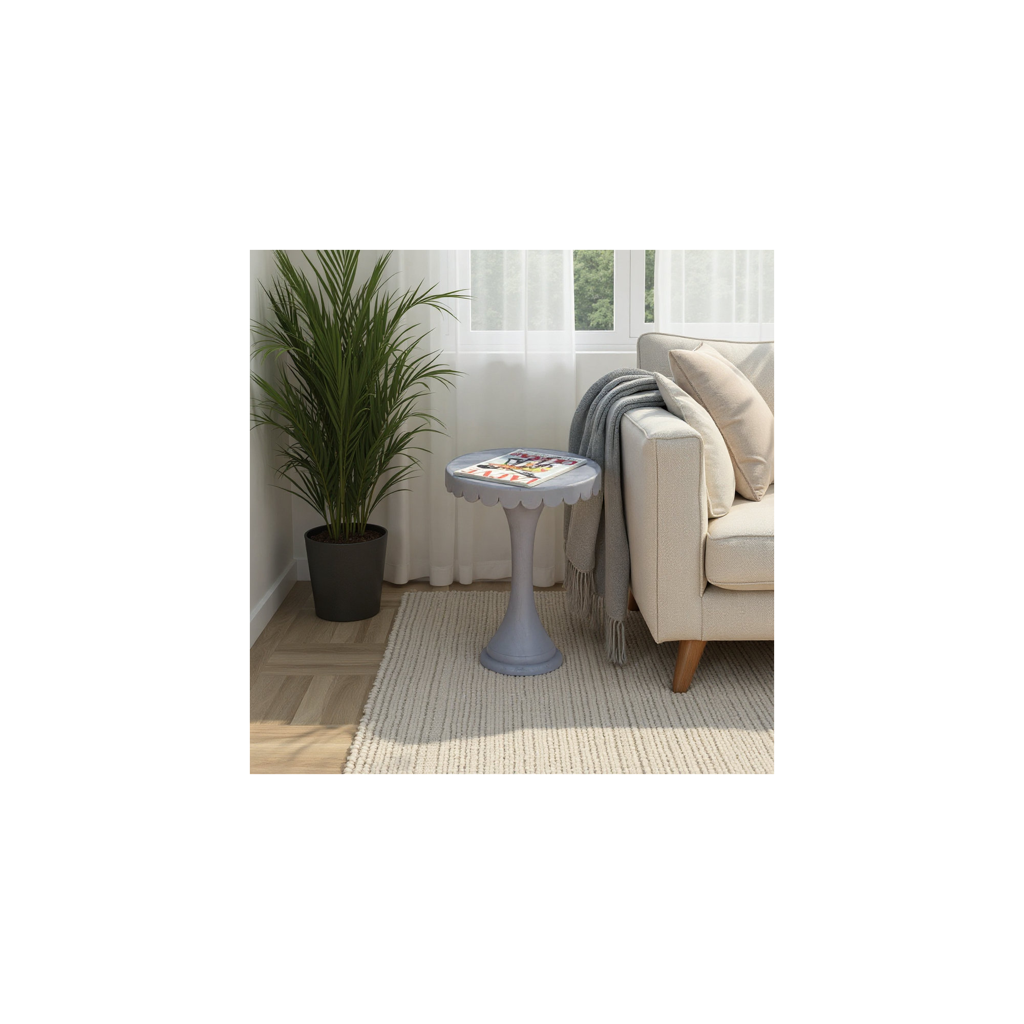 Linda Scalloped Round Drink Table, Light Blue