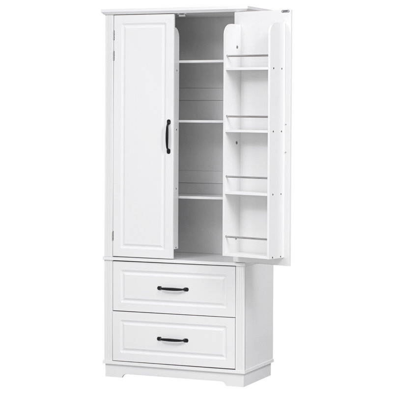 Armoire de cuisine 71 pouces avec 2 grands tiroirs, armoire autoportante texturée en relief, Blanc