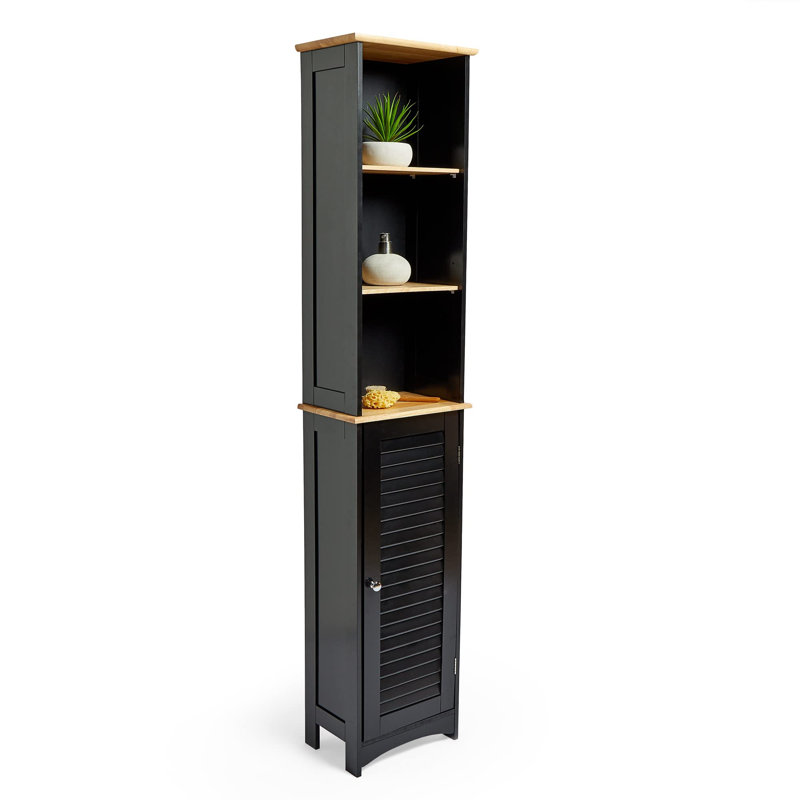 Canterbury Black Freestanding Tall Bathroom Cabinet, Black/Oak