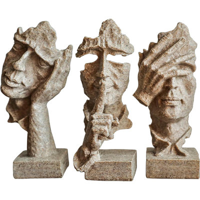 3 Pcs Thinker Statue Silence is Sandstone Abstract Art Figurine Modern Home Resin Decorative Objects No Hear No See No Speak Knick Knacks