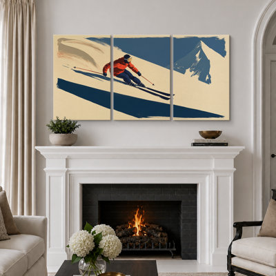 «Modern Alpine Skier Mountain Sports», images de salon, impression sur toile encadrée, 3 pièces, 16 po x 24 po x 3 pièces, 24 po x 36 po x 3 pièces