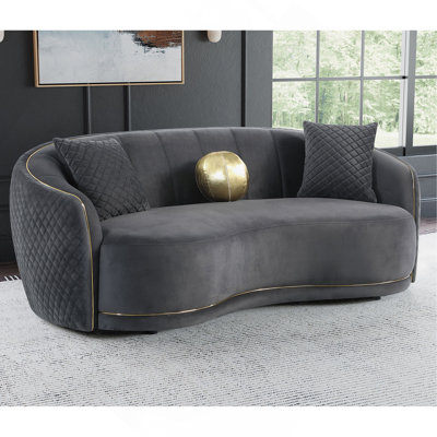 Luxe Dark Grey Upholstered Curved Sofa