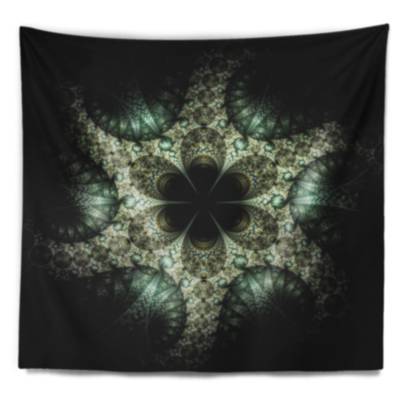 Tapisserie fleur abstraite jaune et vert, H 78 po x l 92 po