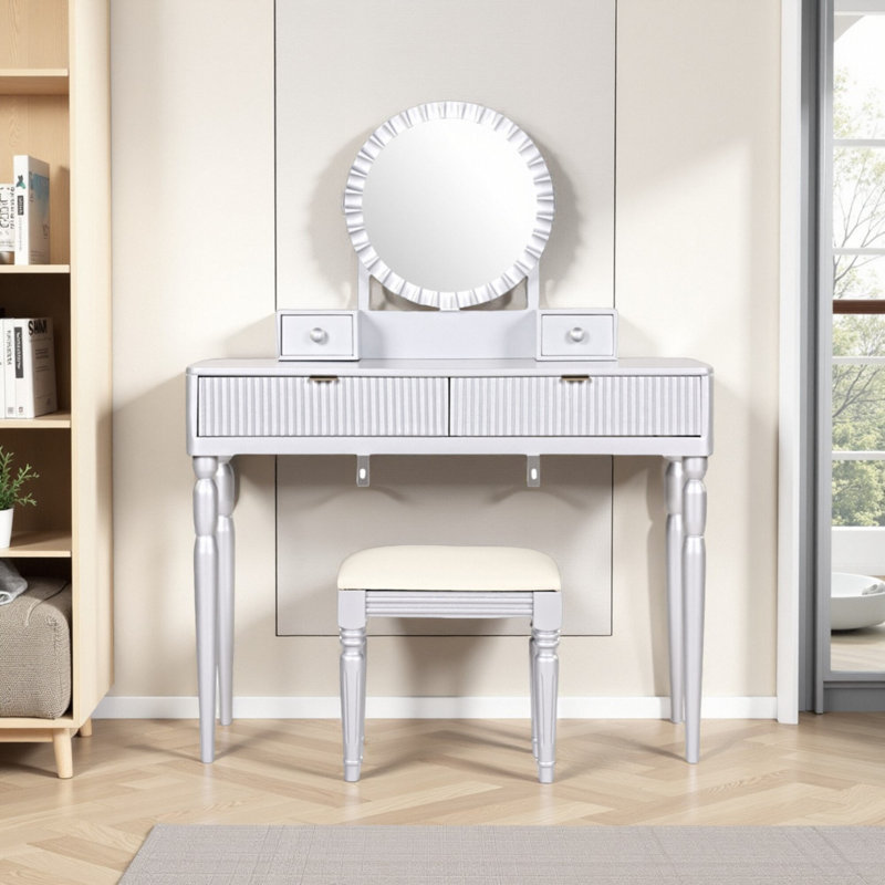 Ensemble coiffeuse de luxe avec miroir réglable en hauteur, Argent