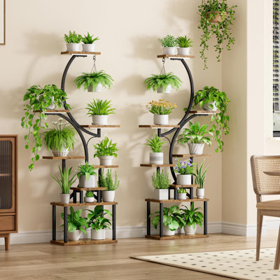 Plant Stand Indoor With Grow Light - 2 Pack Tall Indoor Plant Shelf, 62" Corner Plant Holder, 8 Tiered Large S-Shape Flower Multiple Display Shelf For by Arlmont & Co.
