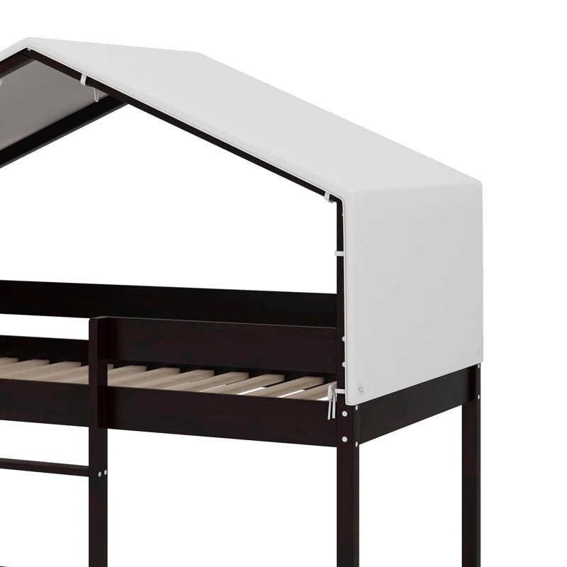 Lit simple superposé en bois avec tente, Espresso