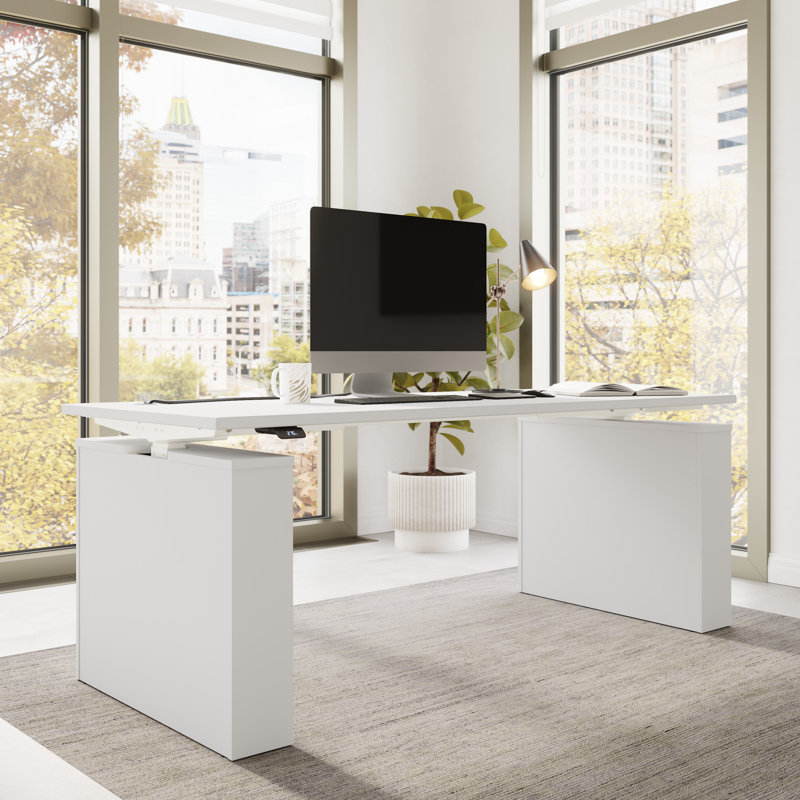 Bush Business Furniture Stratus 72W X 30D Electric Height Adjustable Standing Desk, White