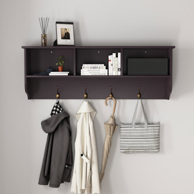Wall Mounted Shelf With 4 Hooks And Coat Rack Storage Panel Basement