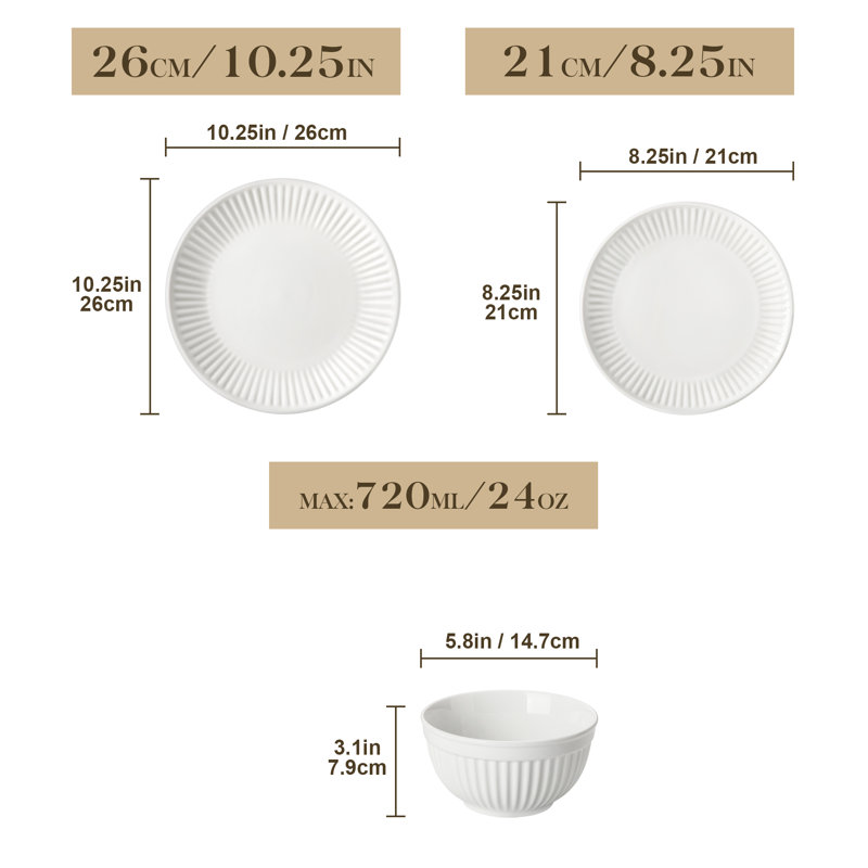 Piece Porcelain China Dinnerware Set - Service for 4, White