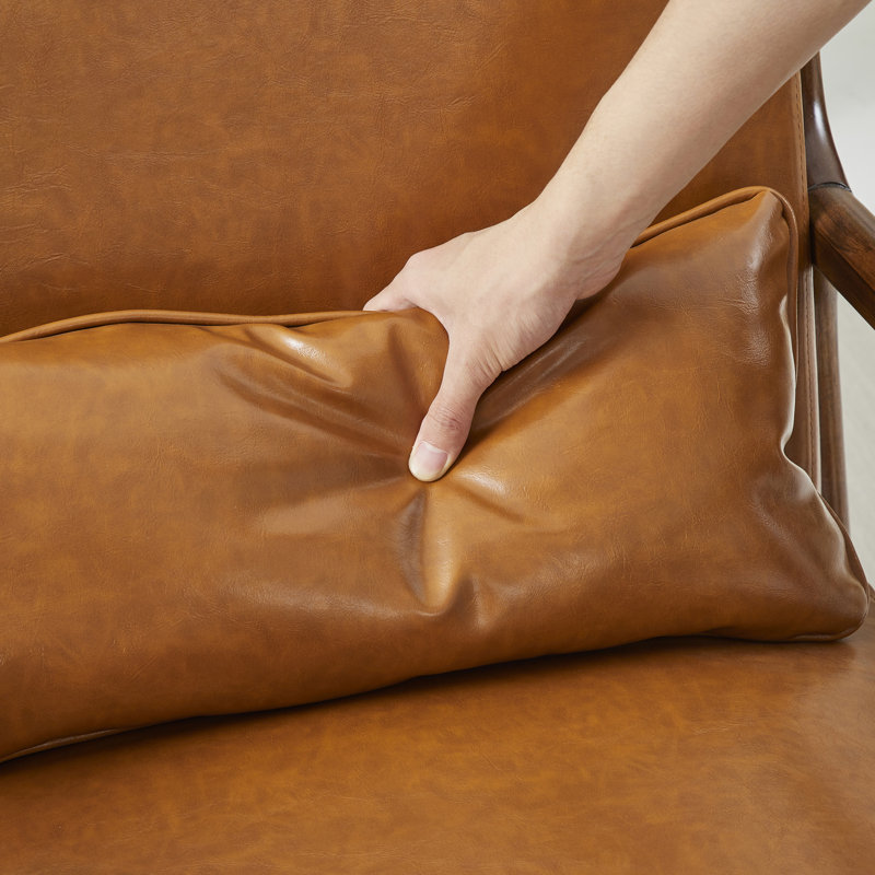 Jabarius Faux Leather Armchair, Walnut Frame/Orange Cushion