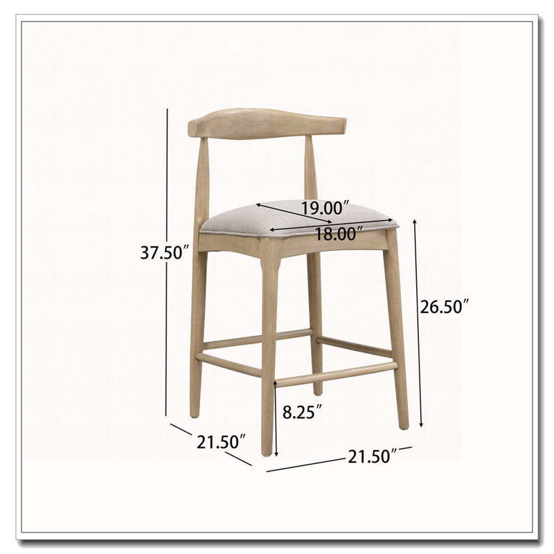 Tabouret de bar en bois, Siège gris / cadre naturel, Tabouret de comptoir (siège d'une hauteur de 26,5