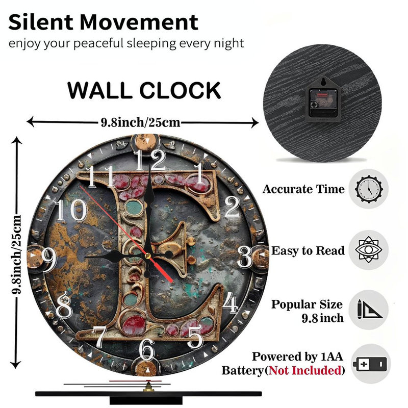 Horloge murale en bois 10 po, mouvement silencieux, à piles (piles AA non incluses), décor artistique, parfait pour les décorations
