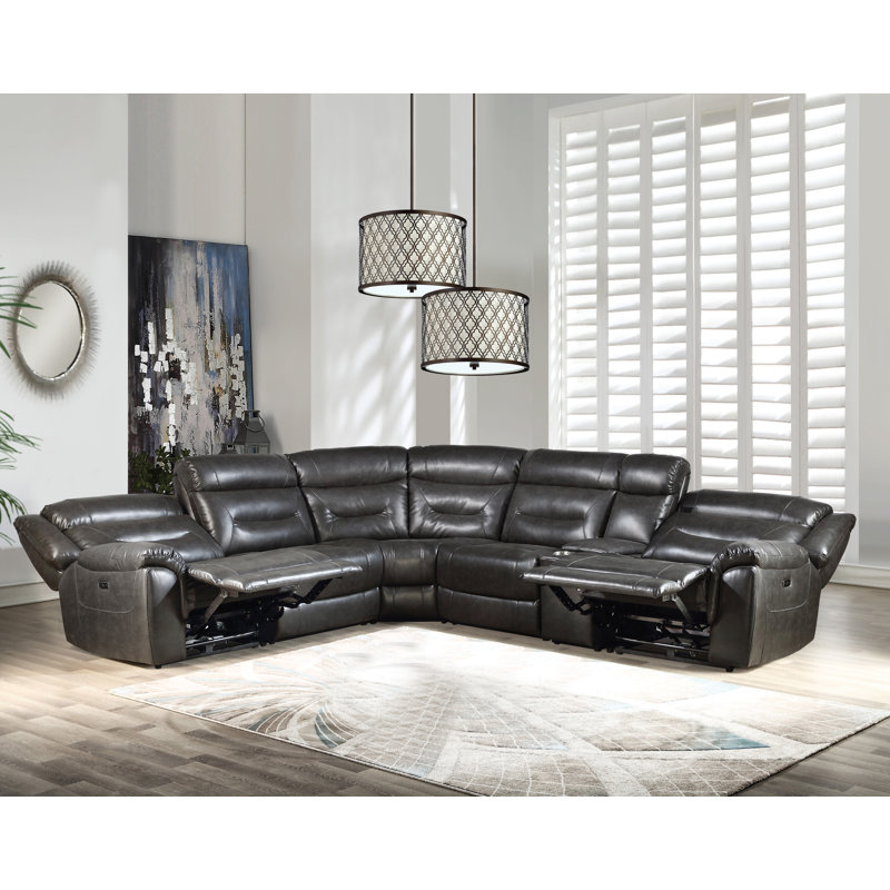 Faux Leather Reclining Curved Sectional Symmetrical