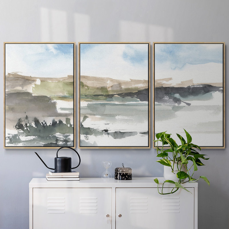 Western Lake Study I - 3 pièces, reproduction sur toile, H 40 po x l 78 po x P 2 po, Argent