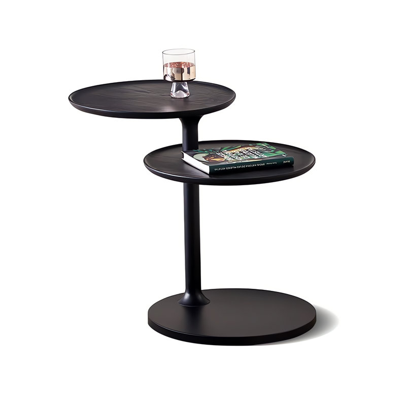 Walnut Wood Round 2 Tier End Side Table With Rotable Function