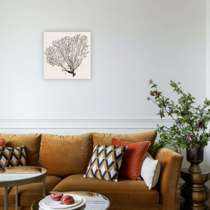 «Black Shadow Black Fan» sur toile beige, impression sur toile de qualité supérieure 24 x 24 po