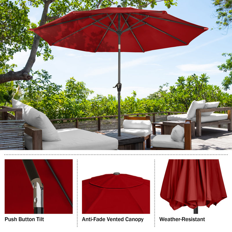 Kelton 10' W Crank Lift Auto-Tilt Patio Umbrella , Wine Red