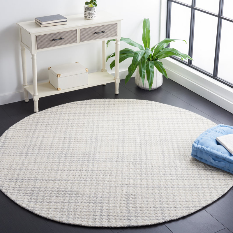 Earic Hand Woven Wool And Cotton Houndstooth Rug, Round 6'