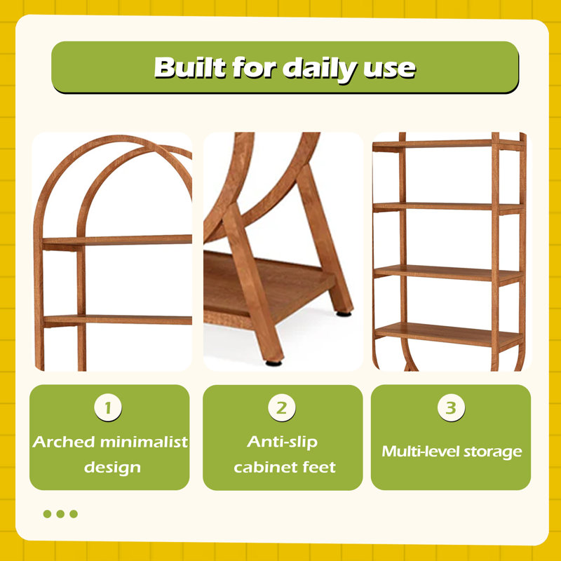 Versatile Display Rack,5-Tier Bookshelf,Compact Arched Bookcase