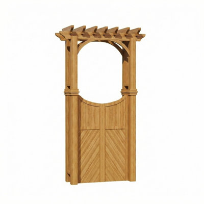 Wood Garden Arbor with Gate and Trellis, Fir Wood Arch for Climbing Plants, Outdoor Garden Arch for Wedding Backdrop, Yard Entryway, and Garden Decor