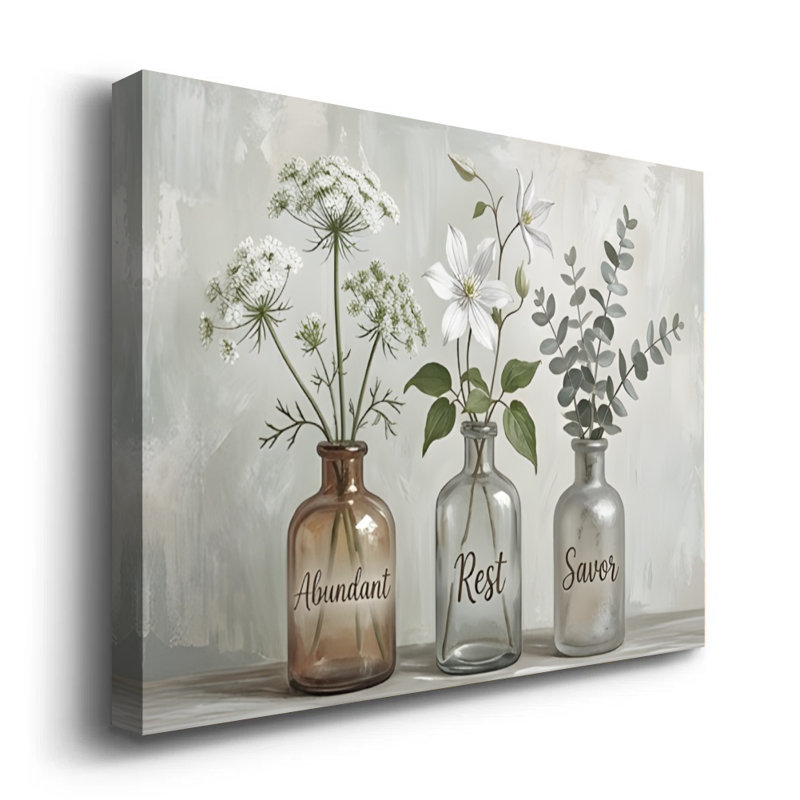 Décoration murale traditionnelle sur toile « Repos et plaisir abondants » avec vases étiquetés, 61 x 91 cm (24 x 36 pouces), impression sur châssis, style ferme aux tons chauds, idéale pour la cuisine, la salle à manger et le couloir d'un chalet.