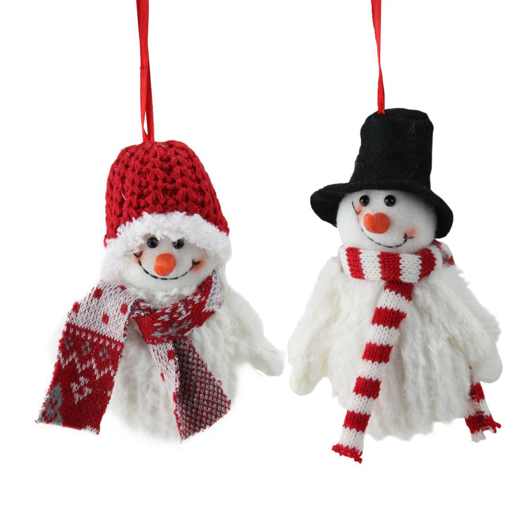 Northlight 2-Piece Set of Tiny Smiling Christmas Fuzzy Snowman with Hat ...