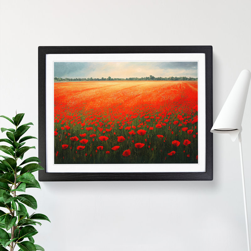 Beautiful Poppies Flowers - Single Picture Frame Painting, Black Framed, 46cm H x 64cm W x 2cm D