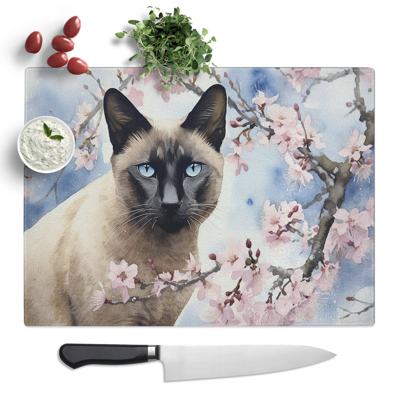 Siamese Cat Watercolour  Glass Chopping Board