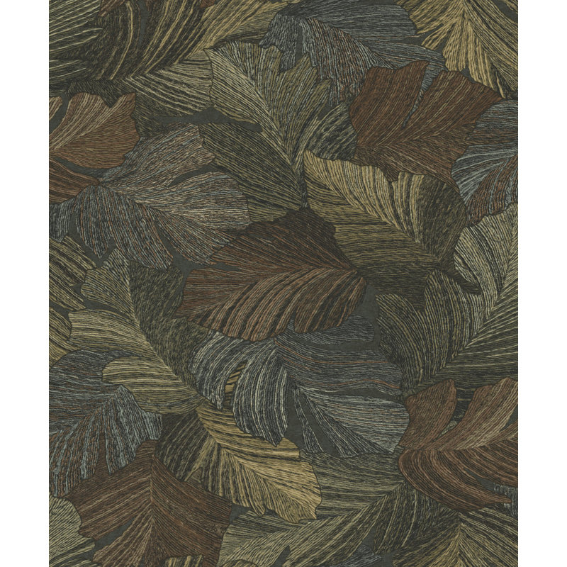 Rouleau de papier peint à motif de feuilles tropicales de L 33 pi x l 21 po Mashonda, Brun
