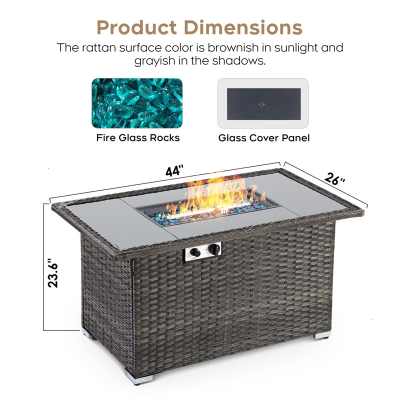 Rectangle Propane Smokeless Fire Pit Table with Hidden Fuel Tank, Greyish Brown