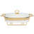 Gold - Rimmed Heated Rectangular Ceramic Buffet Server - Warm - Keeping & Fresh - Locking