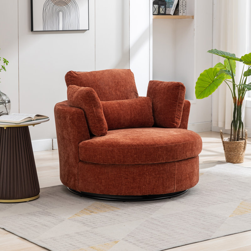 Achorn 42" W Recessed Arm Slipcovered Swivel Barrel Chair, Terracotta Chenille