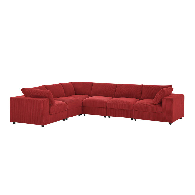 Canapé modulaire rembourré en velours côtelé bamppieles, Velours côtelé rouge
