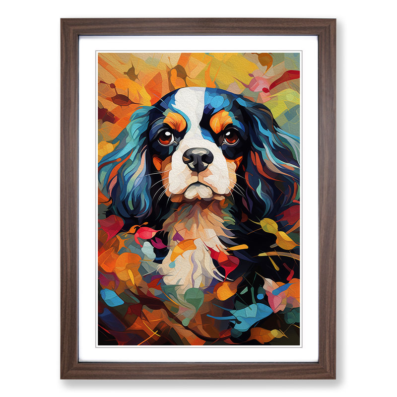 Cavalier King Charles Spaniel Orphism - Single Picture Frame Print on Wood, 34cm H x 25cm W x 2cm D, Walnut Framed