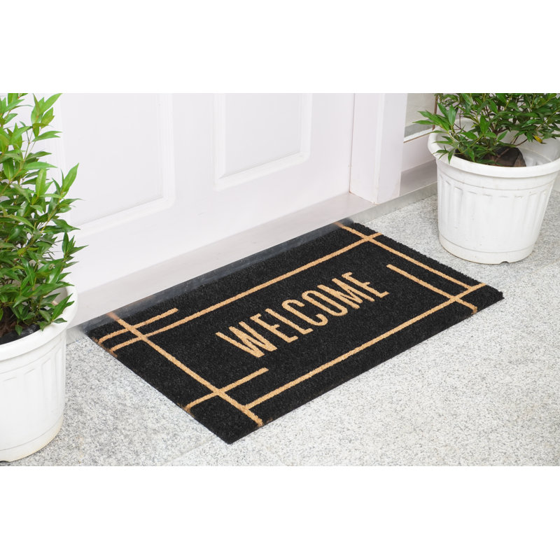 Modern Black Coconut Husk Outdoor Doormat 17" x 29"