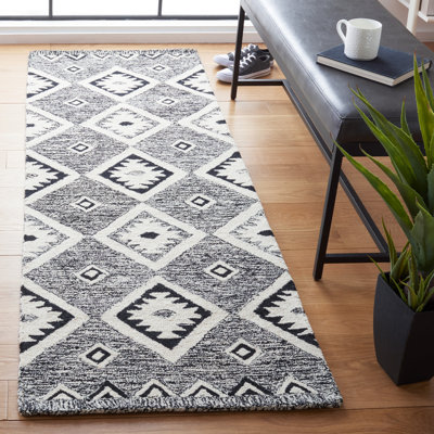 Tapis noir / gris en laine touffeté à la main Arne Southwestern