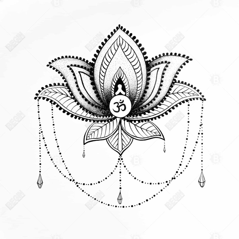 Ethnic lotus ornament - 16"x16" Throw pillow - Poly twill - Print on demand