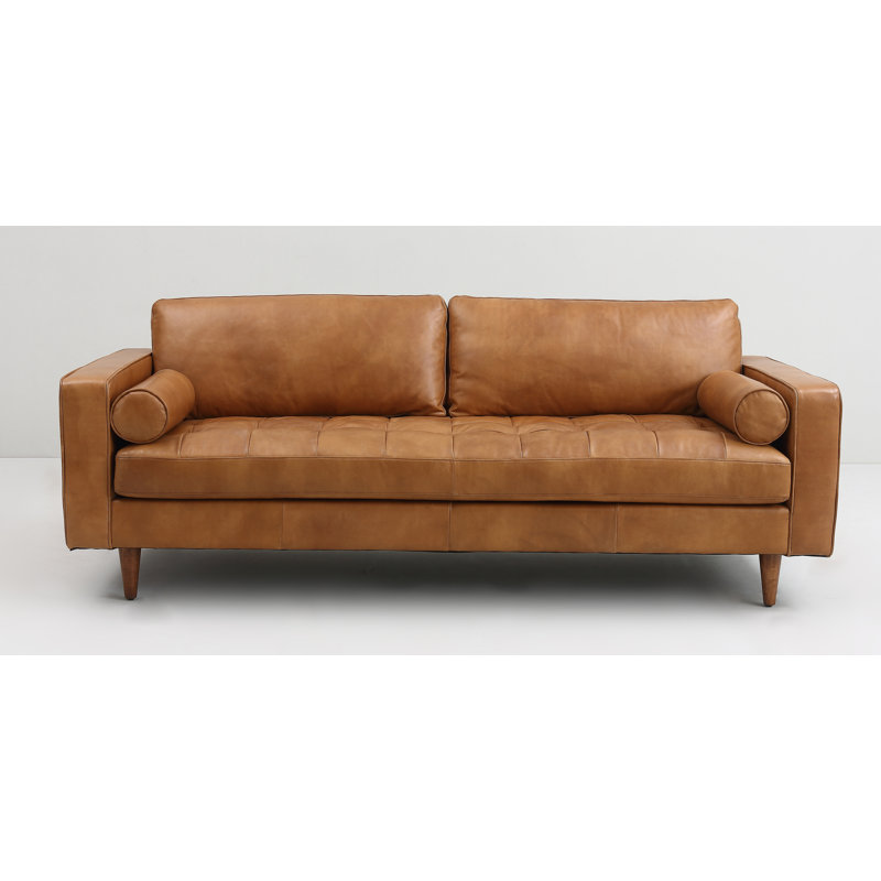 Brochu 88'' Upholstered Sofa, Tan Genuine Leather