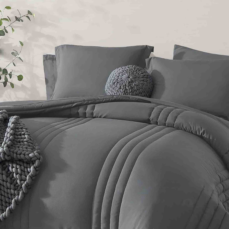 Ensemble de literie pour grand lit 7 pièces toutes saisons 7 pièces, Gris vif, Queen