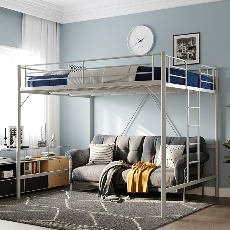 Loft Bed Full Size With Flat Rungs For Adults, Kids And Young Teens, No Box Spring Required, Full, Gray