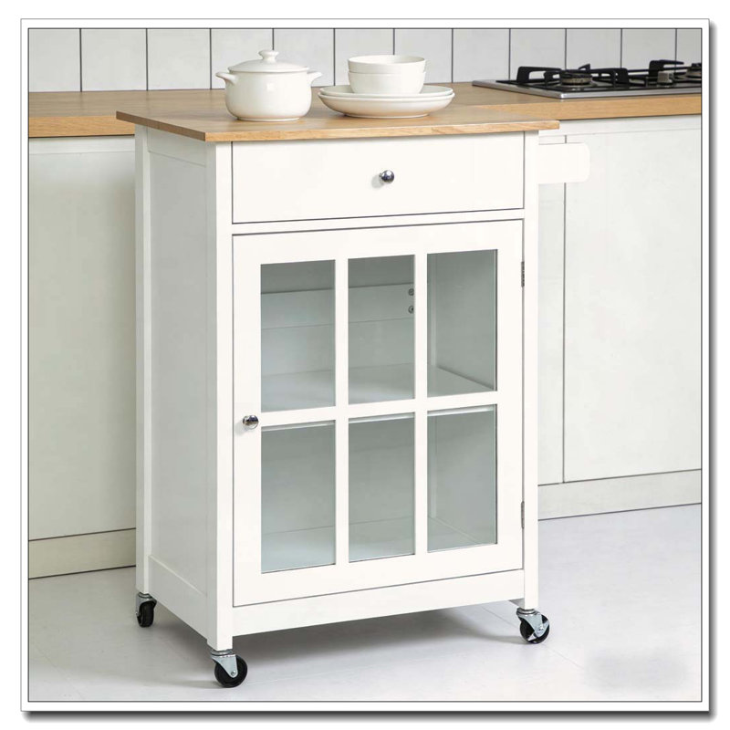 Chariot mobile pour îlot de cuisine avec porte vitrée