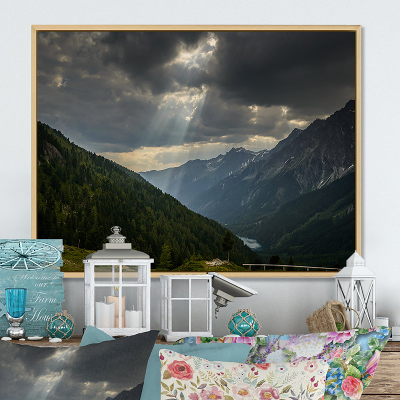 «Sunrays Through Storm Clouds», reproduction sur toile flottante, H 8 po x l 12 po x P 1 po, Cadre naturel