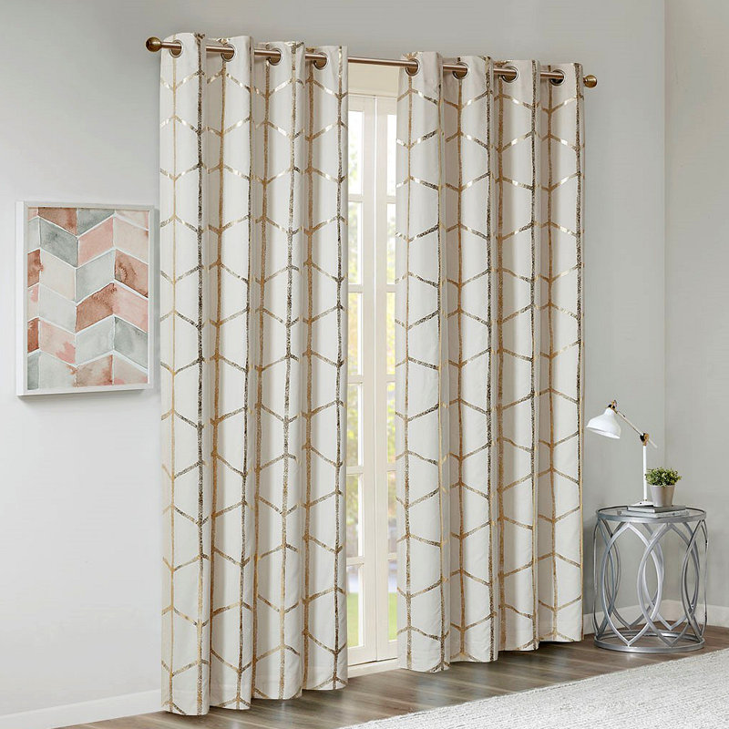 Total Blackout Metallic Print Grommet Top Curtain Panel Pair(2 Pcs Window Panels), 2 Panels, 50.06" W x 84.04" L
